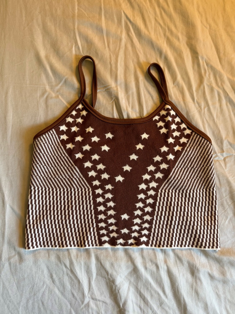 Brown and White Star Knit Cami Top